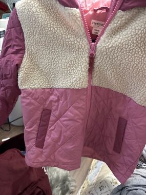 Crewcuts Pink Quilted Jacket with Cream Sherpa Yoke